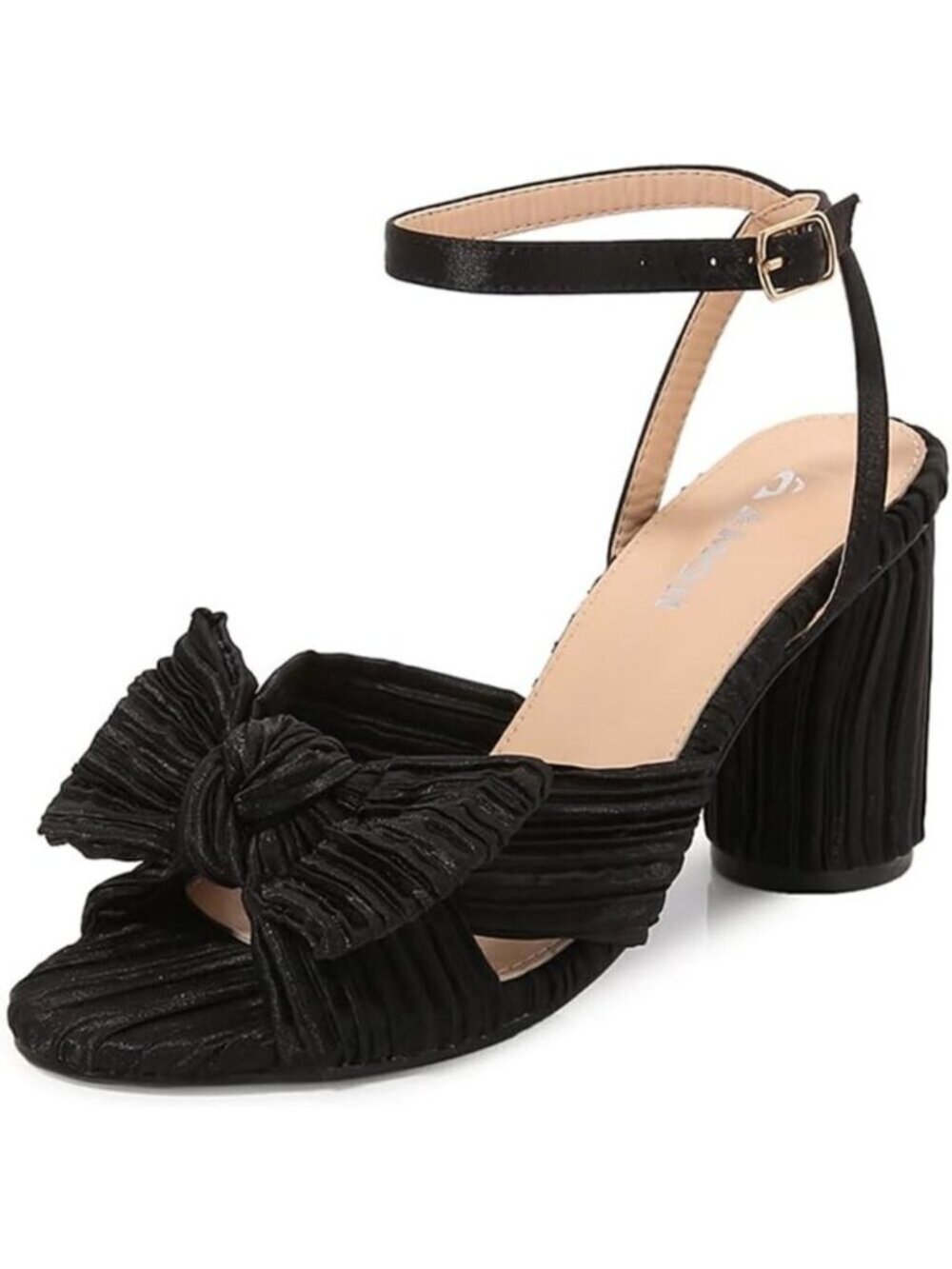 🆕Women Black Ankle Strap Bowknot Chunky Wedding Party Dress Shoes Heeled Sandal